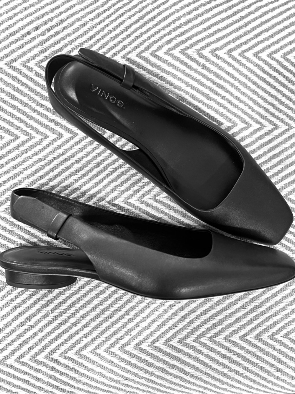 Vince Black Leather Pointed Slingback Flats